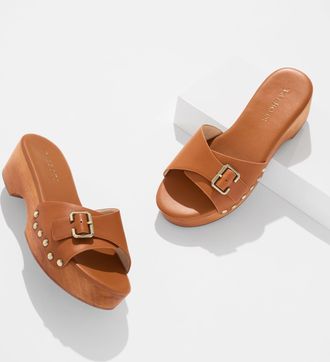 Talbots Winni Vachetta Wood Clog Sandals - Havana Tan - 10 1/2 M Talbots