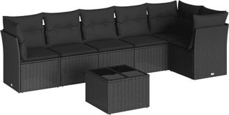 vidaXL Vidaxl - Set De Comedor De Jard&iacute;n 7 Pzas Y Cojines Rat&aacute;n Sint&eacute;tico Negro