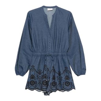 MC2 Saint Barth Short Dresses, female, Blue, Size: S Lenny Chambray Morris Flow Short Dungarees