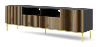 AKL FURNITURE Mueble para TV efecto madera Negro & Crema y Dorado