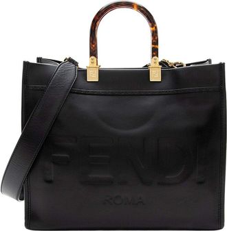 Fendi Fendi Black Leather Sunshine Medium Shopper Tote (Authentic Pre-Loved)