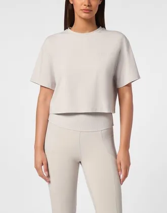 Plein Sport Cropped T-Shirt Round Neck Ss Women in Grey at Nordstrom, Size Xx-Large Eu