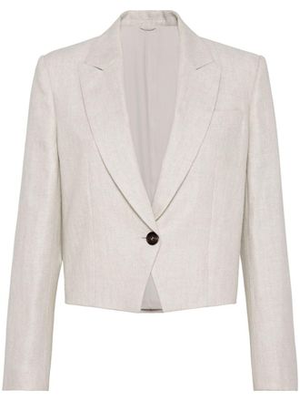 Brunello Cucinelli cropped linen blazer - women - Linen/Flax - 44 - Neutrals