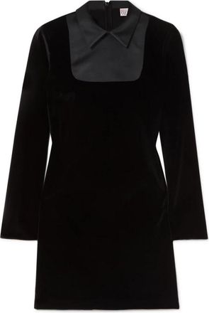 Red Valentino Mini vestido de terciopelo con ribete satinado Sr 0Vah 504Jn - Dames - Korte kleedjes - Zwart - 2XS - Satijn - Kleedjes