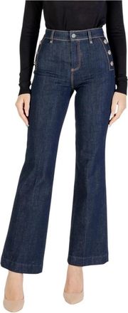 Guess Jeans met ritssluiting en knoopsluiting met zakken - Dames - Flared Jeans - Blauw - W28 L32 - Katoen - Jeans
