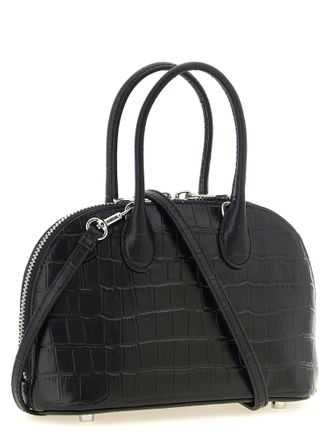 Self Portrait Croc-Embossed Cowhide Top Handle Bag - Black