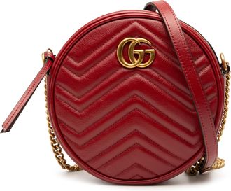 Gucci Red Mini GG Marmont Matelasse Leather Round Crossbody