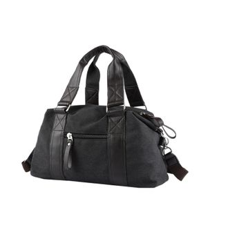 Generic Compatible For Vintage Canvas Leather Men Travel Bags Carry On Luggage Bag Duffel Handbag Tote Large Weekend(C-Black-22L)
