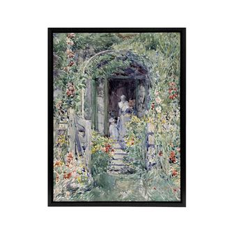 Artery8 The Garden In Its Glory Floral Painting Hassam Framed Canvas Wall Art in Green | Size: W24 x H32