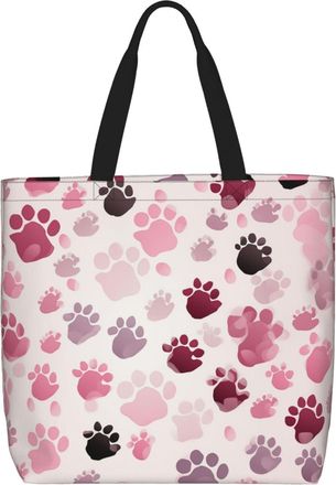Generic Pink And Gray Paw Prints Carry Bag Waterproof Tote Bag Eco Friendly Grocery Bags For Work Picnic Yoga