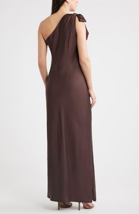 Chelsea28 Bow One-Shoulder Maxi Dress in Brown at Nordstrom, Size Xx-Small