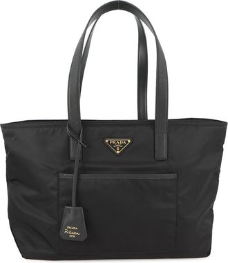 Prada Saffiano Black Nylon Leather Tote Bag (Pre-Owned)