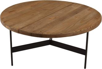 Macabane Mesa baja redonda 70 x 70 cm, madera de pino reciclado