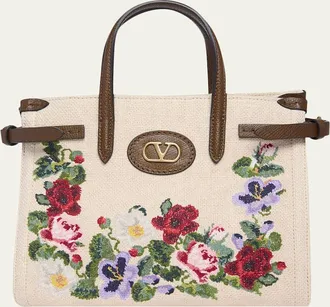 Valentino Garavani Antibes Small Floral-Embroidered Shopping Tote Bag
