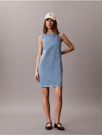 Calvin Klein Jeans Calvin Klein Womens V-Neck Denim Shift Dress - Blue - M
