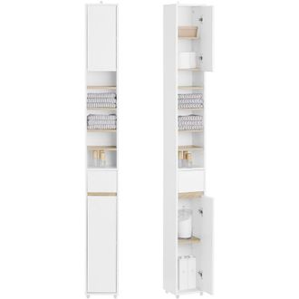 SoBuy Mueble Columna de Baño Armario para Baño Alto Estanterías de baño con 5 Estantes Abiertos 2 Puertas y 1 Cajón 20 x 20 x 180 cm BZR34-WN SoBuy ES