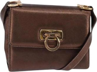 Ferragamo Pre-owned Leren Schoudertas - Dames - Vintage Mini Tas - Bruin - ONE Size - Leer - Vintage
