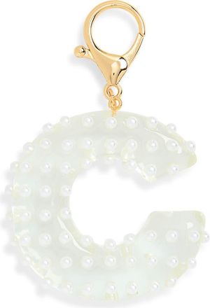 Leith Faux Pearl Initial Bag Charm in C- Clear- White- Gold at Nordstrom Rack