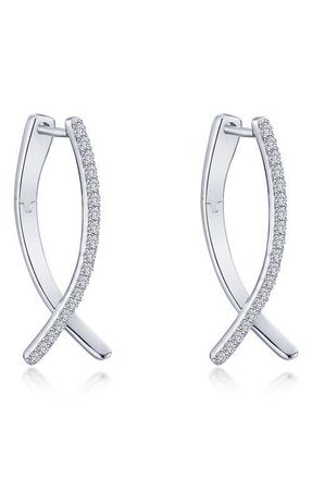 Lafonn Pavé Simulated Diamond Crossover Oval Hoop Earrings in Silver at Nordstrom