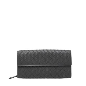 Bottega Veneta Gray Leather Long Wallet (Tri-Fold) (Pre-Owned)