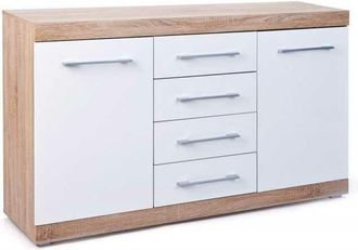 Inter Link SAS mobile credenza buffet 2 ante 4 cassetti rovere/bianco 155x40x87CM