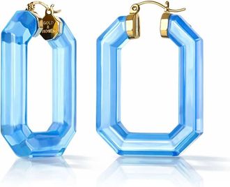 Gold & Honey Womens Emerald Gem Lucite Hoop Earrings In Blue