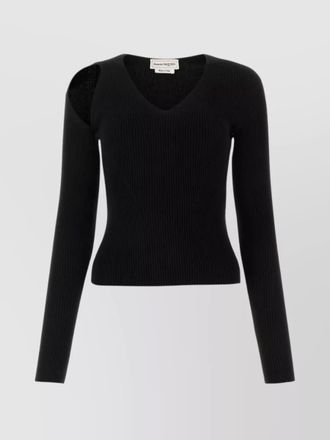 Alexander McQueen wool blend v-neck sweater with cut-out detail