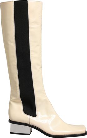Dolce & Gabbana White Black Leather Knee High Boots Womens Shoes (Pre-Owned)