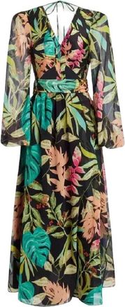 PatBo Tropicalia Maxi Jurk met Split - Dames - Maxi kleedjes - Veelkleurig - XS - Polyester - Kleedjes