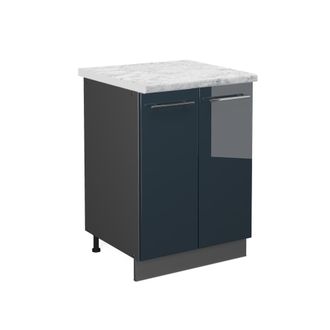 Vicco Mueble Bajo De Cocina Fame-line, Azul Oscuro Alto Brillo, 60 Cm, Et M&aacute;rmol Vicco
