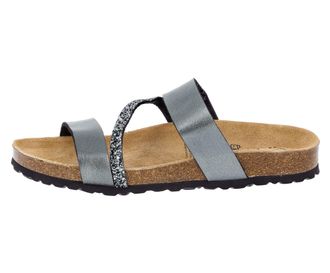 Lico Pantolette LICO Pantolette Bioline Glitter, Damen, Gr. 36, grau, Synthetik, Schuhe Pantolette