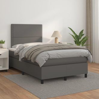 vidaXL Vidaxl - Cama Box Spring Con Colch&oacute;n Cuero Sint&eacute;tico Gris 120x200 Cm