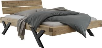 HOME AFFAIRE Massivholzbett »Ultima Balkenbett Doppelbett, Füsse aus Metall in Y-Form« hohe Belastbarkeit: 200kg je Seite, FSC-zertifizierte Wildeiche oder Fichte,