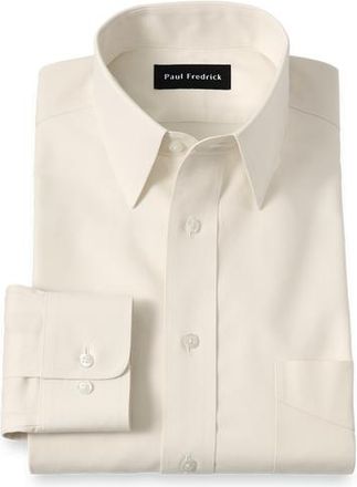 Paul Fredrick Slim Fit Non-iron Cotton Pinpoint Solid Point Collar Dress Shirt in Ecru at Nordstrom, Size 17.5 - 34