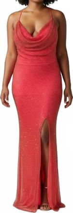 Colors Dress Beaded Cowlneck Prom Gown In Hot Pink