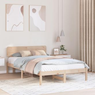 Berkfield Home Bed Frame with Headboard 140x190 cm Solid Pine Wood in Beige