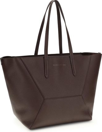 Brunello Cucinelli Womens Leather Tote Bag Burgundy Calf Bos Taurus Shoulder