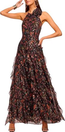 Ramy Brook Idella Printed Halter Gown In Black Multi