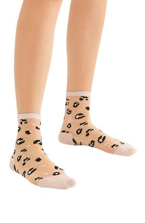 High Heel Jungle Leopard Print Sheer Quarter Crew Socks at Nordstrom