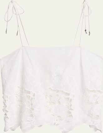 Ronny Kobo Blaire Floral-Embroidered Cotton Top