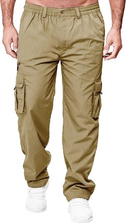 Generic Mens Cargo Trousers Combat Work Casual Jogger Tracksuit Bottoms Drawstring Waist Pants with Pockets Comfy