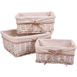 Wanderlust Deco Wanderlust Deco - Set 3 Cestos De Mimbre Forrados Blancos