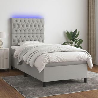 vidaXL Vidaxl - Cama Box Spring Colch&oacute;n Y Luces Led Tela Gris Claro 90x190 Cm