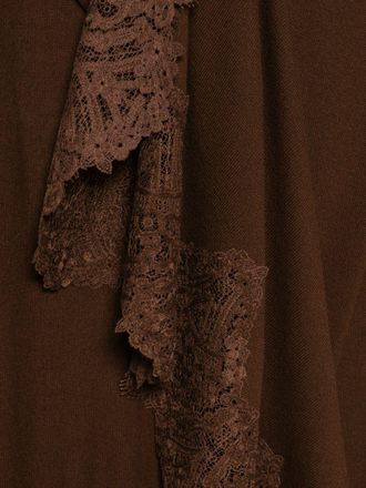 Ermanno Scervino Cashmere with Lace Trim Scarf - Brown