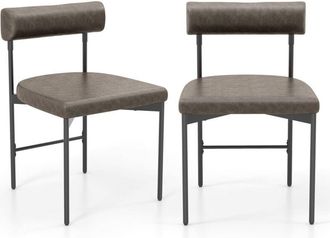 Costway Costway - Dining Chair Set of 2 Faux Leather Upholstered Kitchen Side Chair-Grey