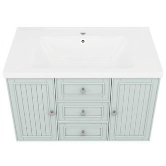 Urban Meuble Mueble de Ba&ntilde;o Suspendido 78,5cm Verde - Lavabo Cer&aacute;mico y 3 Cajones