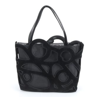 Ferragamo Black Leather Nylon Handbag Shoulder Bag Tote Bag (Pre-Owned)