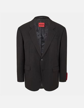 HUGO BOSS Mens Solid Patterned Lapel Collared Flap Pocket Blazer - Black - Size: 38/Regular