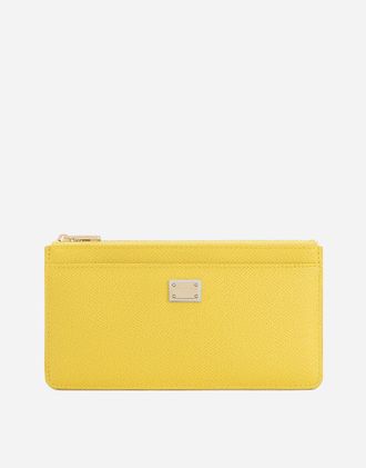 Dolce & Gabbana Large Dauphine Calfskin Card Holder - Woman Wallets And Small Leather Goods Yellow Leather Onesize