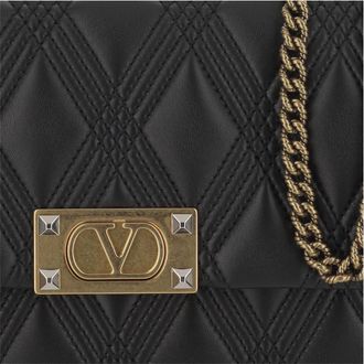 Valentino Garavani Womens Quilted Nappa Shoulder Bag Black Lambskin Leather